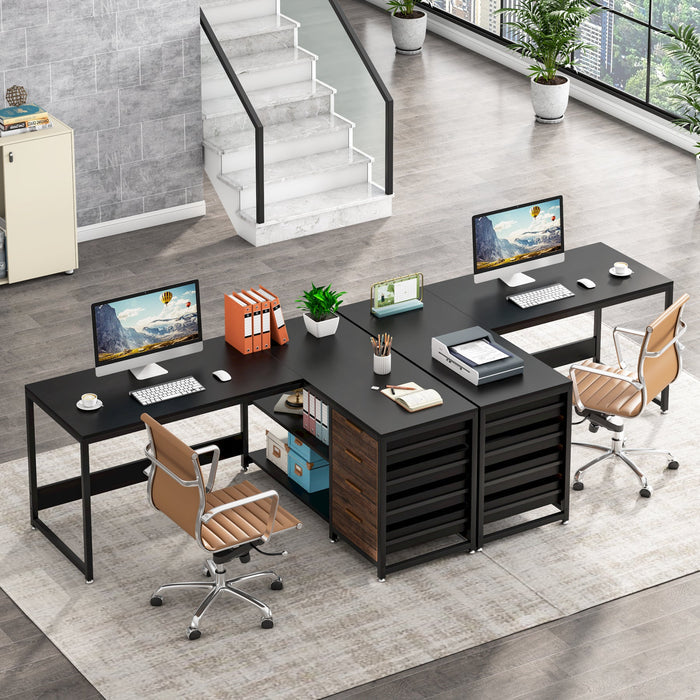 59" l-shaped desk reversible corner desk with drawers & shelves