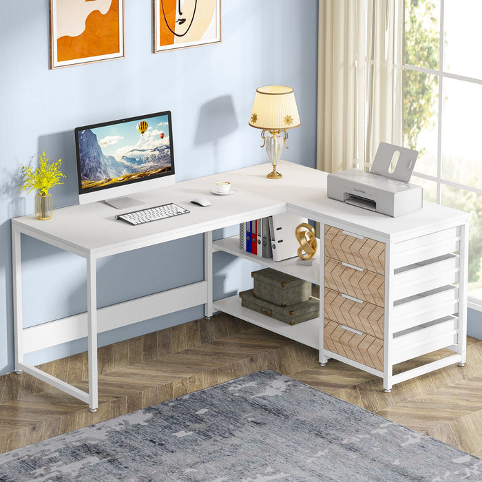 White corner desk, reversible l shaped desk