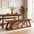 59" Solid Wood Dining Bench, Narrow Indoor Bench with Storage Shelf