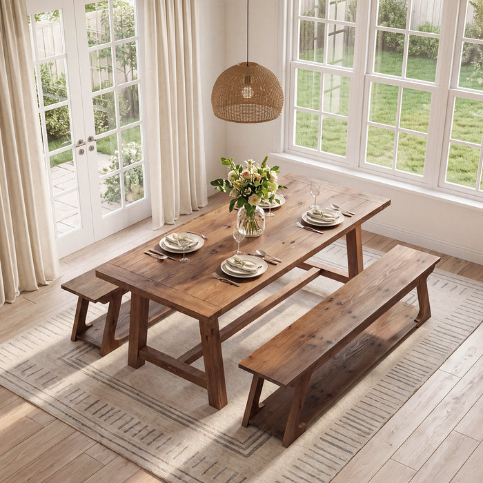 59" Solid Wood Dining Bench, Narrow Indoor Bench with Storage Shelf