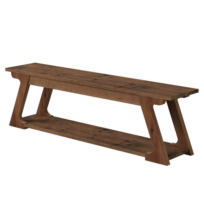 59" Solid Wood Dining Bench, Narrow Indoor Bench with Storage Shelf
