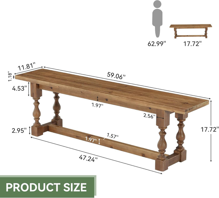 59.1" Solid Wood Entryway Bench with Turned Legs