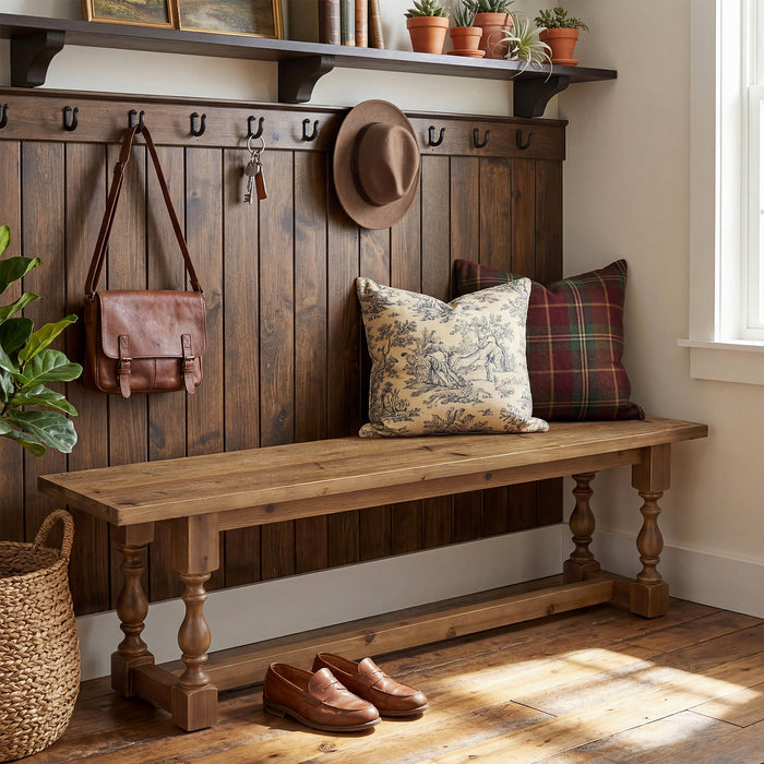 59.1" Solid Wood Entryway Bench with Turned Legs