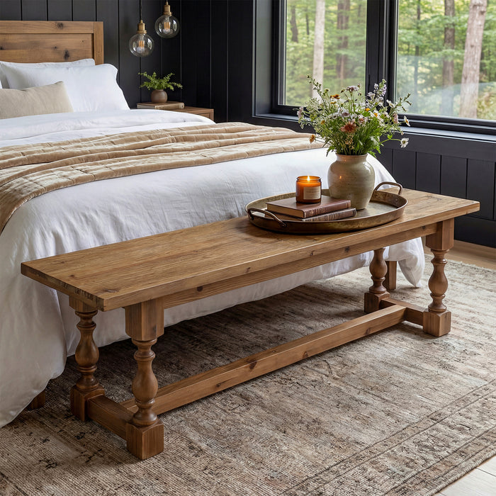 59.1" Solid Wood Entryway Bench with Turned Legs