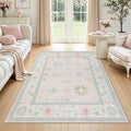 5x7 Boho Oushak Area Rug, Light pink floral area rug#Color_Light Pink