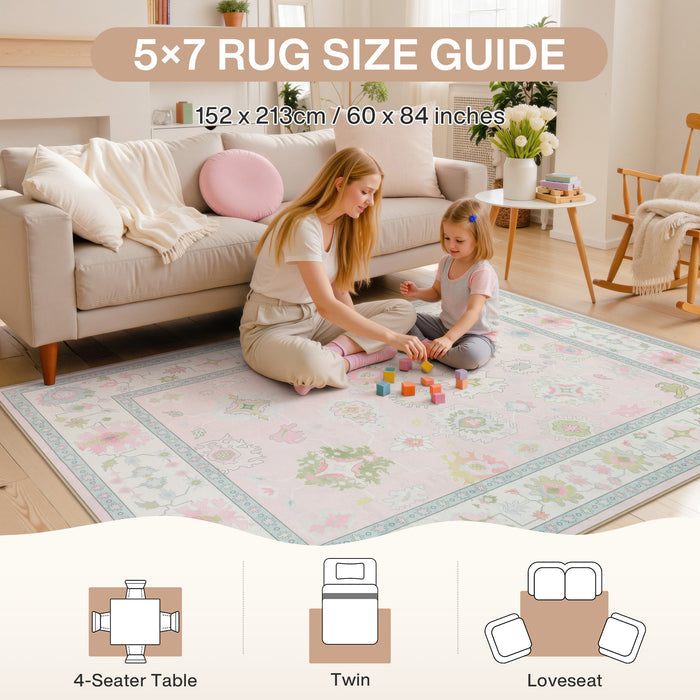 5x7 washable oushak rug#Color_Light Pink