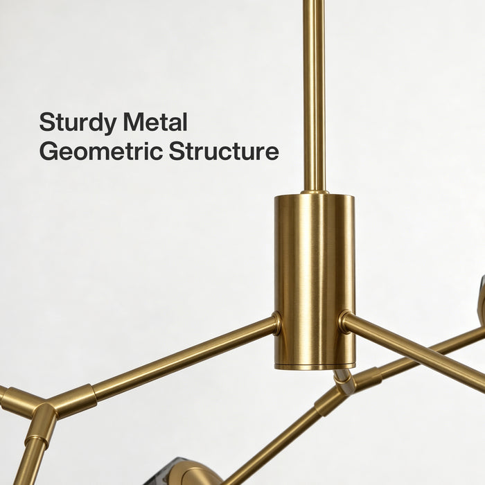 6-Light Branch Chandelier, Modern Adjustable-Height Pendant Lighting with Smoky Grey Glass