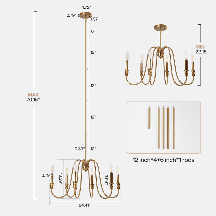 6-Light Chandelier, Modern Adjustable Ceiling Pendant Light Fixture with U-Shaped Arms
