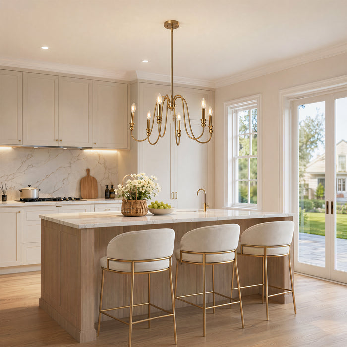 6-Light Chandelier, Modern Adjustable Ceiling Pendant Light Fixture with U-Shaped Arms