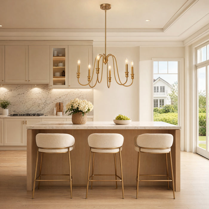 6-Light Chandelier, Modern Adjustable Ceiling Pendant Light Fixture with U-Shaped Arms