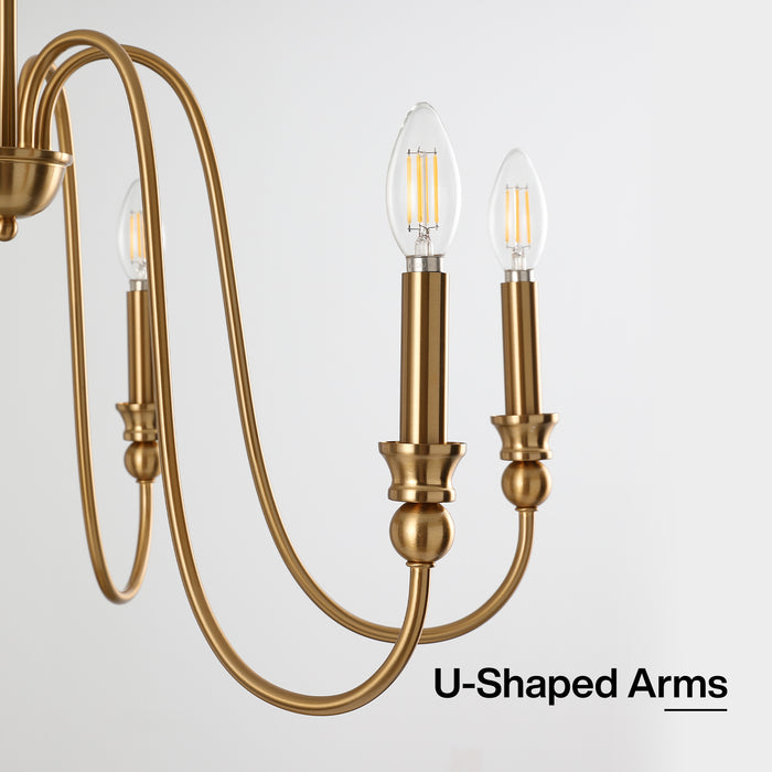 6-Light Chandelier, Modern Adjustable Ceiling Pendant Light Fixture with U-Shaped Arms