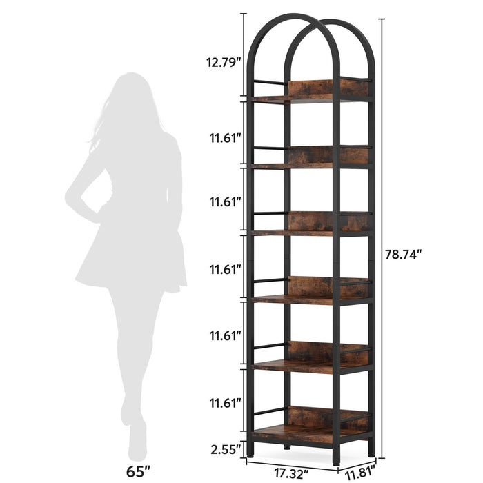 6 - Tier Bookshelf, 78.7" Narrow Bookcase Arched Display Shelf Tribesigns