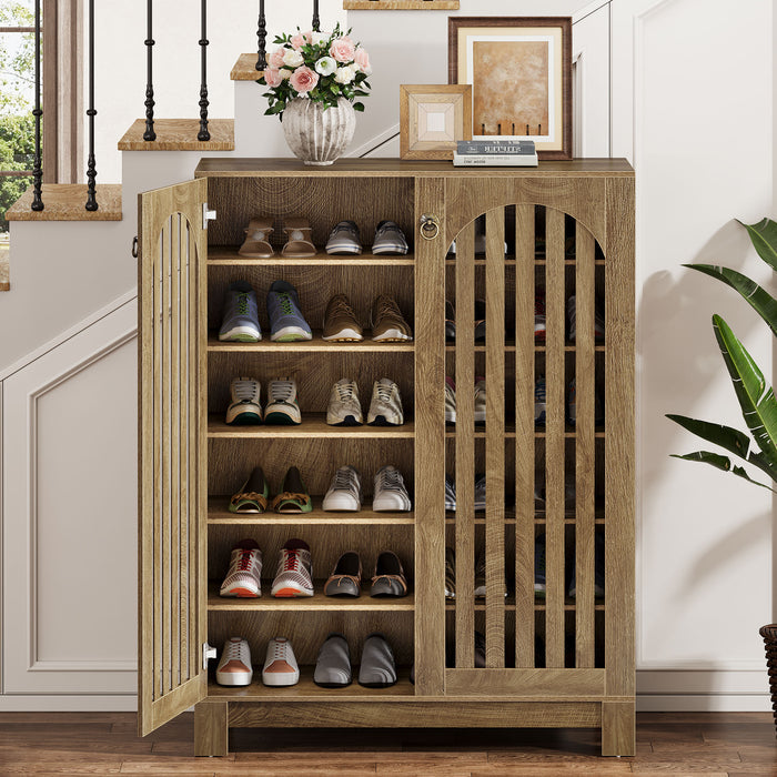 6-Tier Shoe Cabinet, Entryway Shoe Storage Rack with Airy Doors