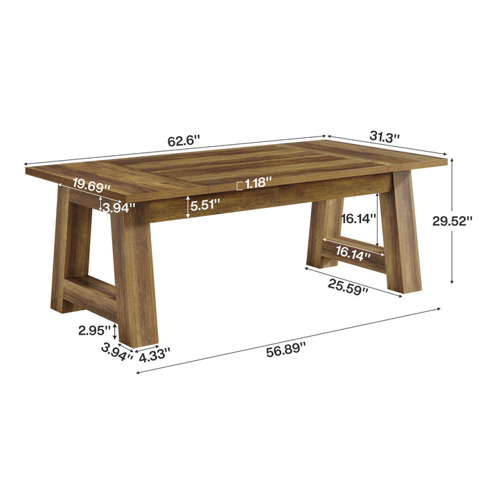 62.6" Dining Table for 4-6, Farmhouse Kitchen Table with Sturdy Legs