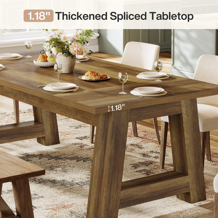 62.6" Dining Table for 4-6, Farmhouse Kitchen Table with Sturdy Legs