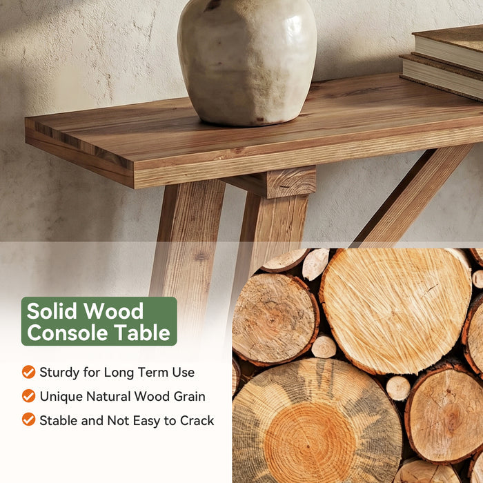 62.9" Solid Wood Console Table, Narrow Sofa Table with Storage Shelf for Entryway