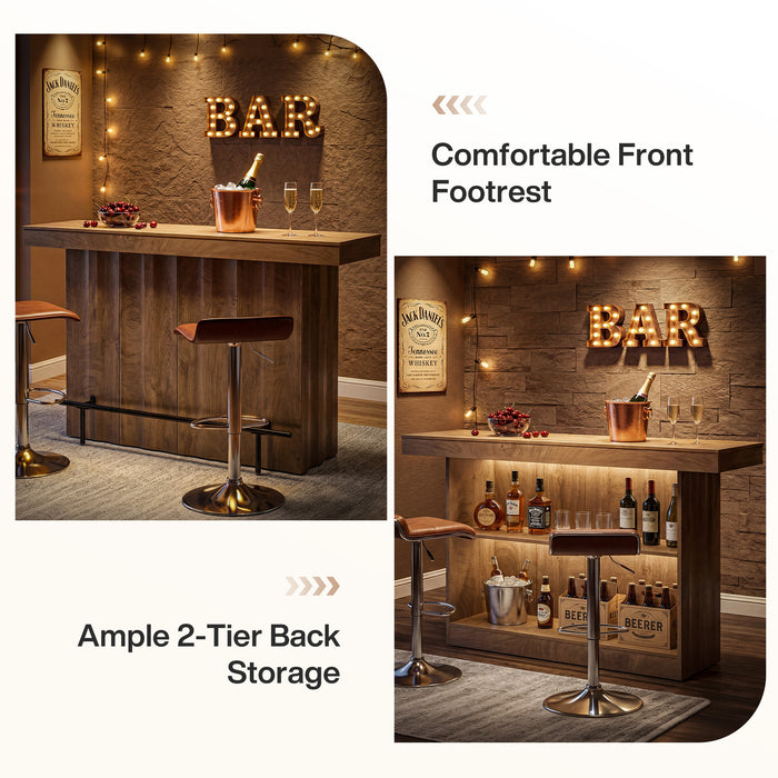 63" Bar Table, 2-Tier Bar Unit Counter Height Pub Table with Storage Shelves