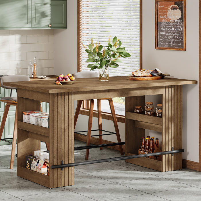 63" Bar Table, Counter Height Pub Dining Table with Storage Shelve Home Bar Units