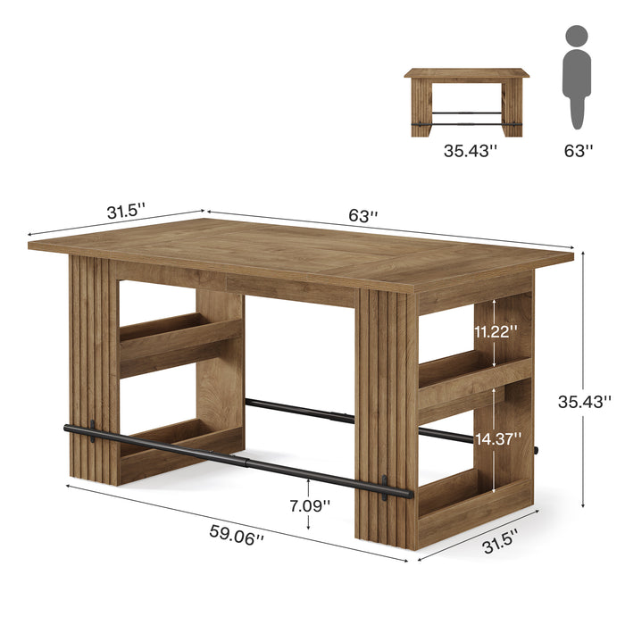 63" Bar Table, Counter Height Pub Dining Table with Storage Shelve Home Bar Units