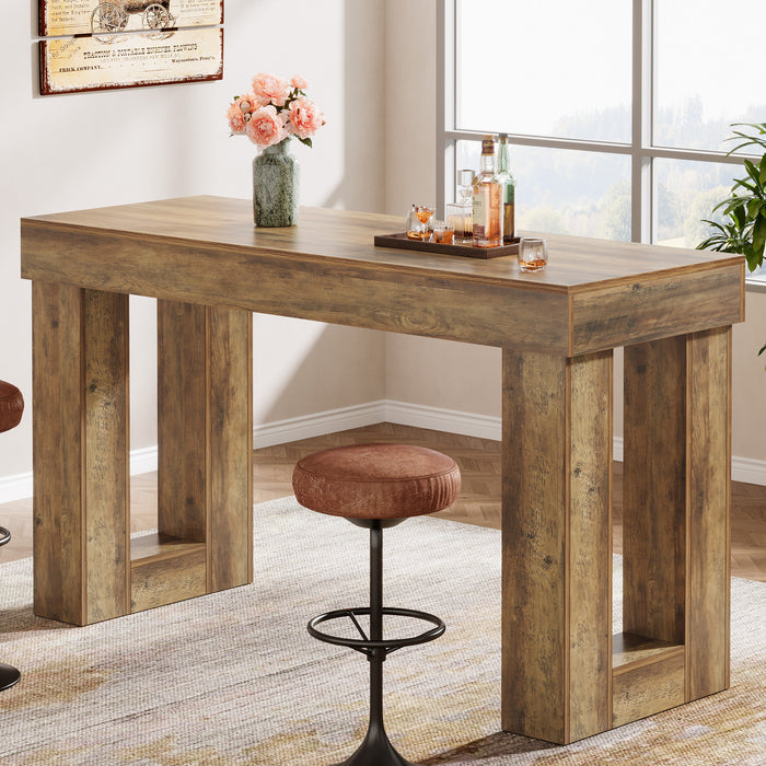 63" Bar Table, Counter Height Pub Table with Sturdy Rectangular Base