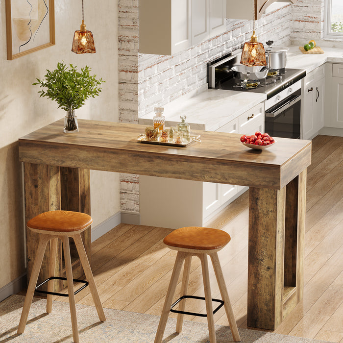 63" Bar Table, Counter Height Pub Table with Sturdy Rectangular Base