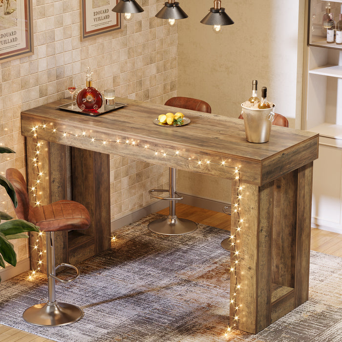63" Bar Table, Counter Height Pub Table with Sturdy Rectangular Base