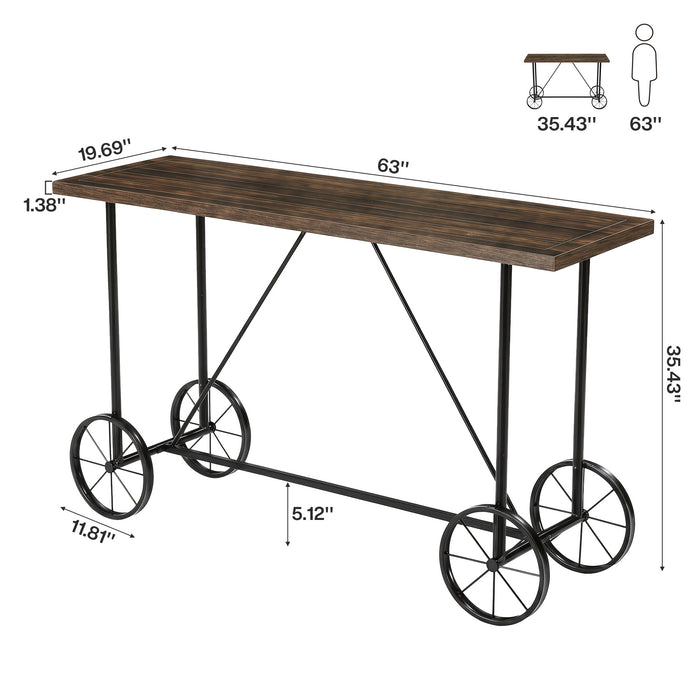 63" Bar Table, Industrial Counter Height Dining Table with Bicycle-Inspired Metal Base
