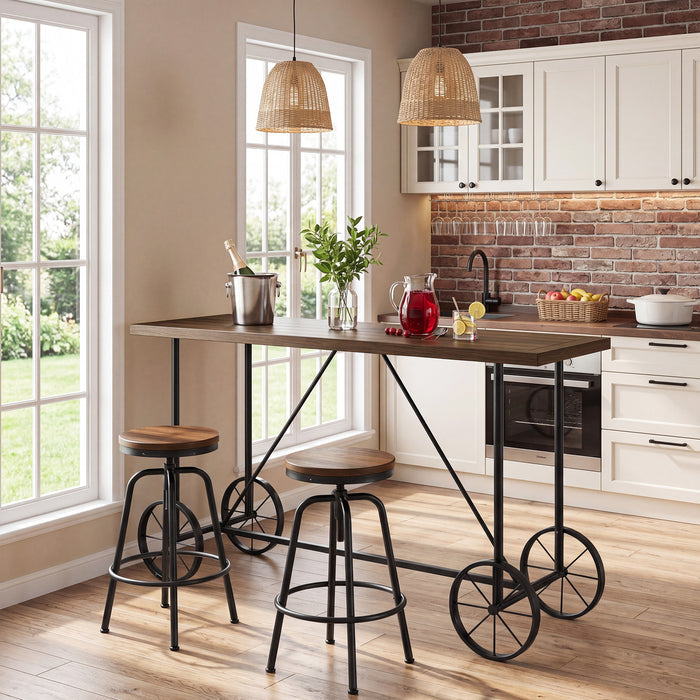 63" Bar Table, Industrial Counter Height Dining Table with Bicycle-Inspired Metal Base