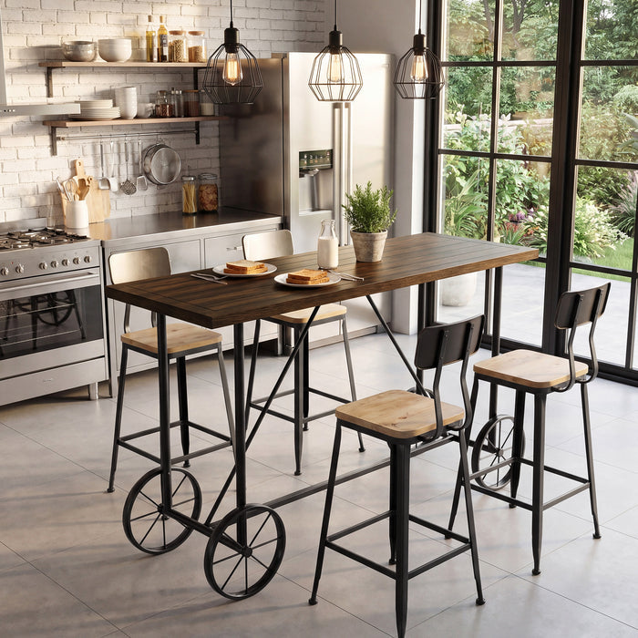 63" Bar Table, Industrial Counter Height Dining Table with Bicycle-Inspired Metal Base