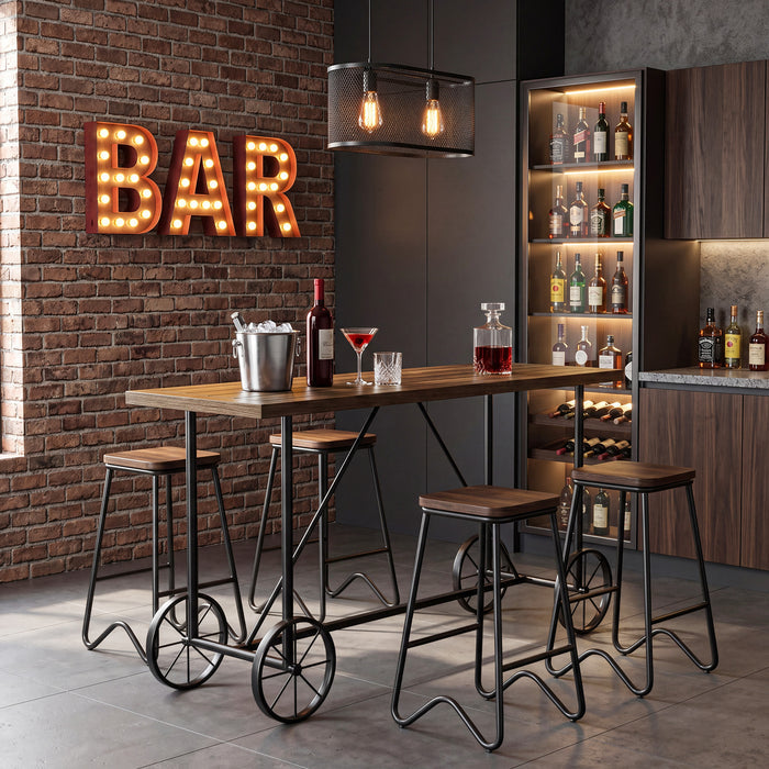 63" Bar Table, Industrial Counter Height Dining Table with Bicycle-Inspired Metal Base