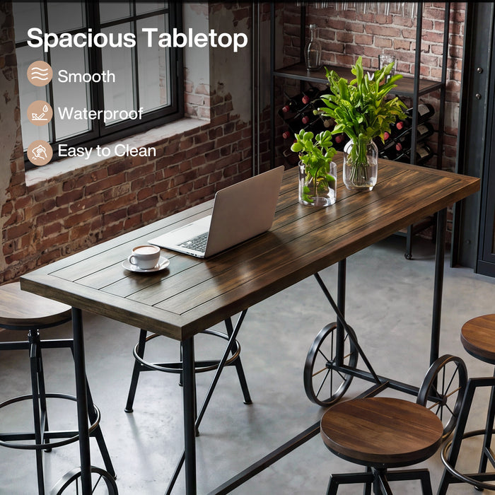 63" Bar Table, Industrial Counter Height Dining Table with Bicycle-Inspired Metal Base