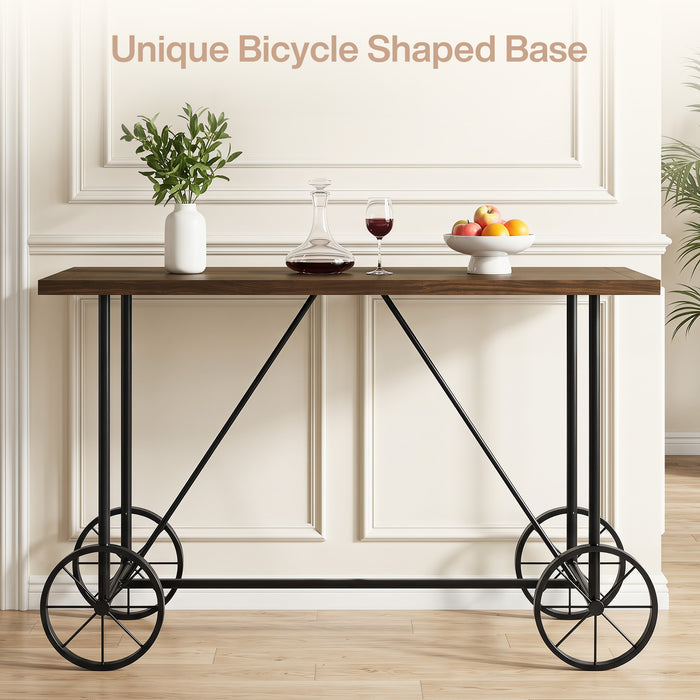63" Bar Table, Industrial Counter Height Dining Table with Bicycle-Inspired Metal Base