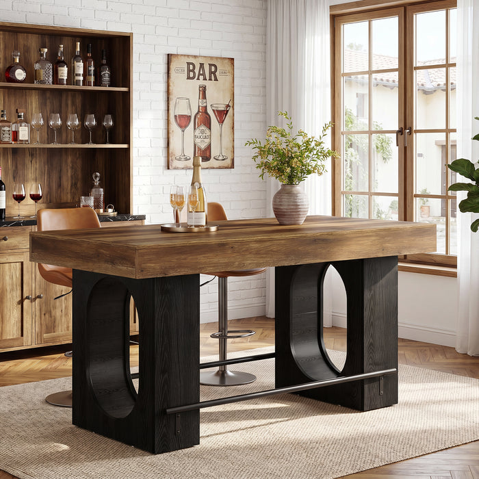 63" Bar Table, Industrial Counter Height Pub Table with Metal Footrest for Kitchen