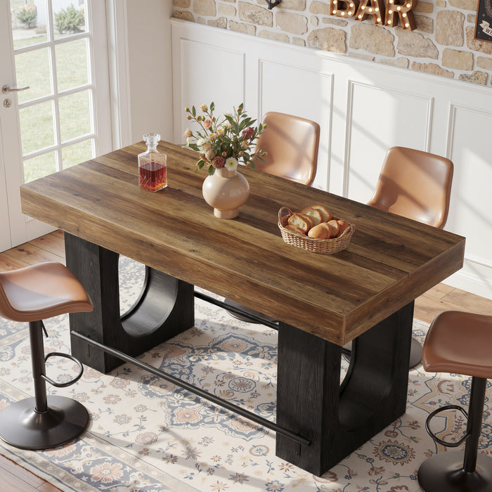63" Bar Table, Industrial Counter Height Pub Table with Metal Footrest for Kitchen