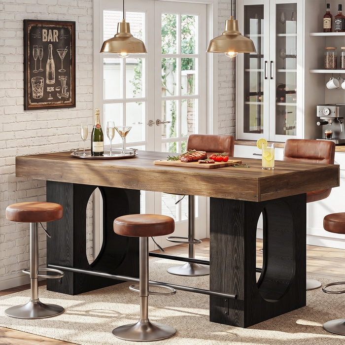 63" Bar Table, Industrial Counter Height Pub Table with Metal Footrest for Kitchen