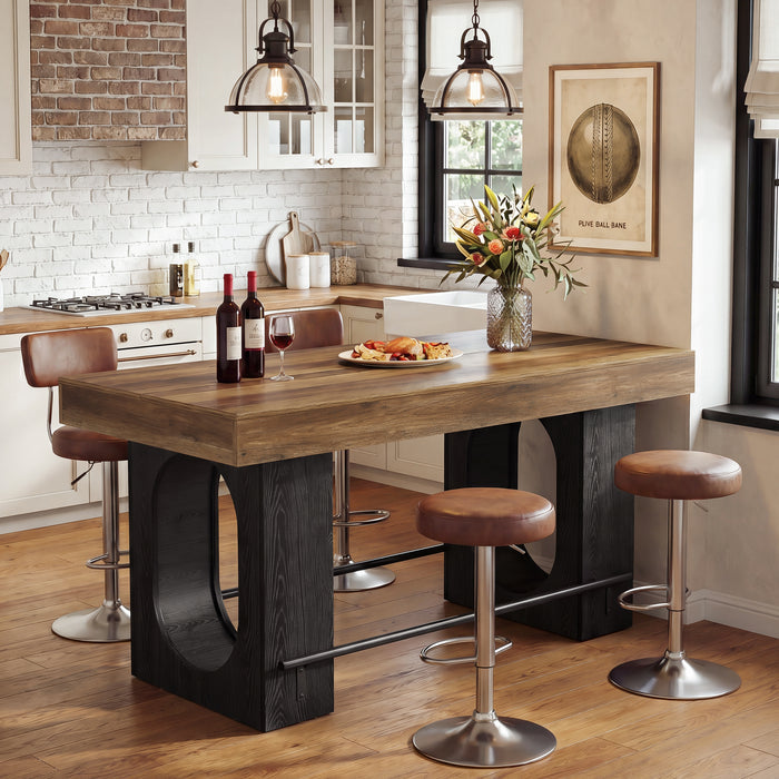 63" Bar Table, Industrial Counter Height Pub Table with Metal Footrest for Kitchen