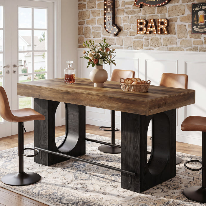 63" Bar Table, Industrial Counter Height Pub Table with Metal Footrest for Kitchen