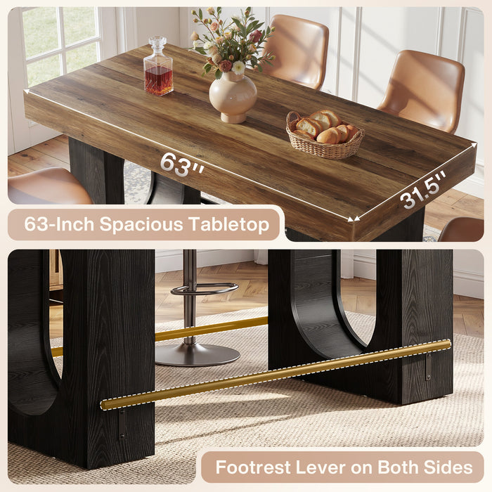 63" Bar Table, Industrial Counter Height Pub Table with Metal Footrest for Kitchen