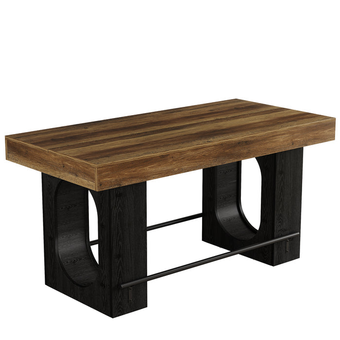 63" Bar Table, Industrial Counter Height Pub Table with Metal Footrest for Kitchen