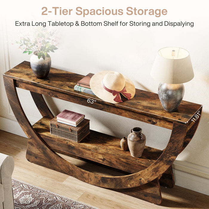 63" Console Table, 2 - Tier Entryway Table with Storage Shelves & Arched Frame Tribesigns