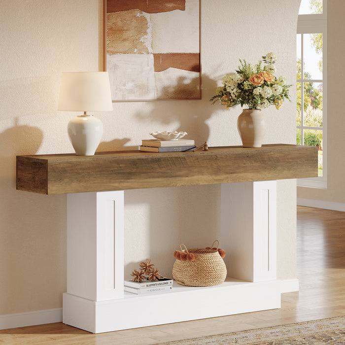 63" Console Table, Farmhouse 2-Tier Sofa Table for Living Room & Hallway