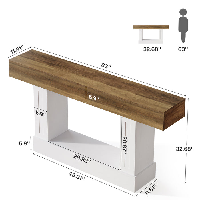 63" Console Table, Farmhouse 2-Tier Sofa Table for Living Room & Hallway