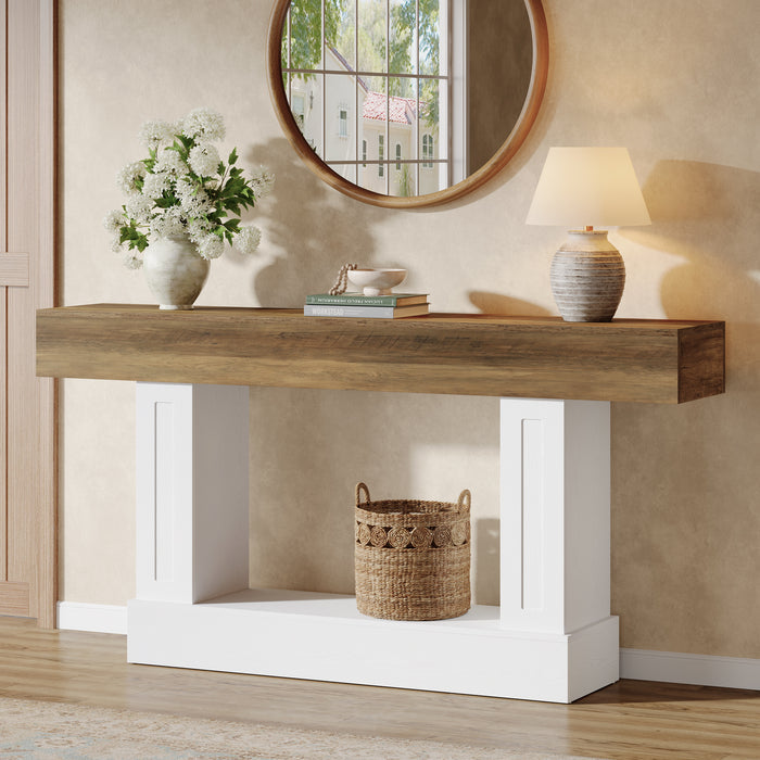 63" Console Table, Farmhouse 2-Tier Sofa Table for Living Room & Hallway
