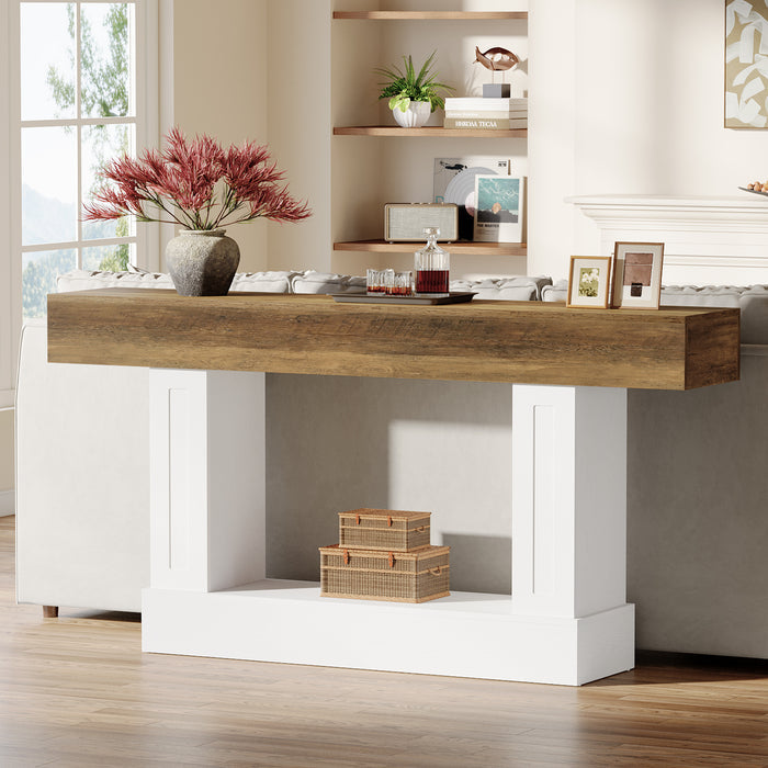 63" Console Table, Farmhouse 2-Tier Sofa Table for Living Room & Hallway