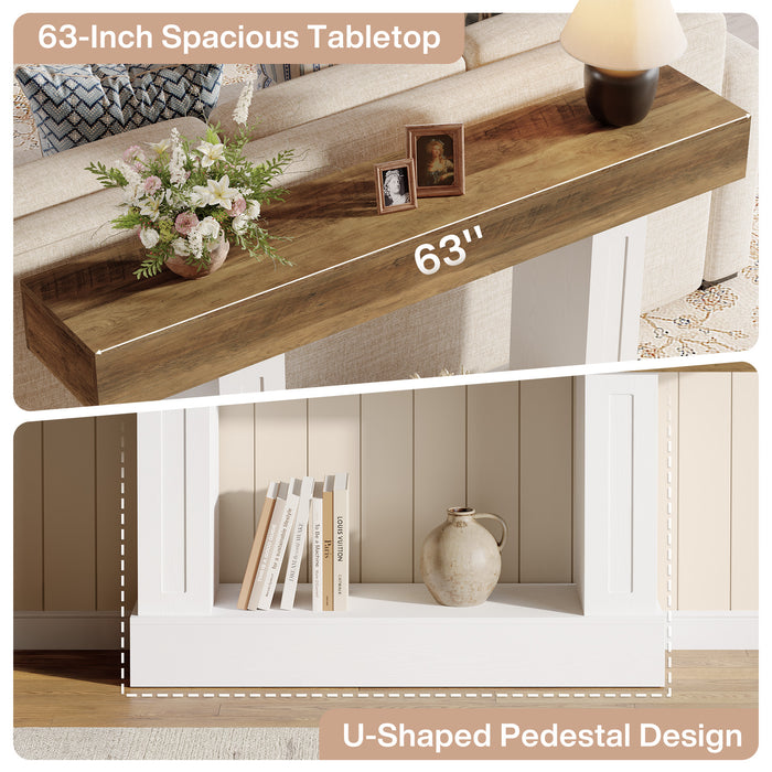 63" Console Table, Farmhouse 2-Tier Sofa Table for Living Room & Hallway