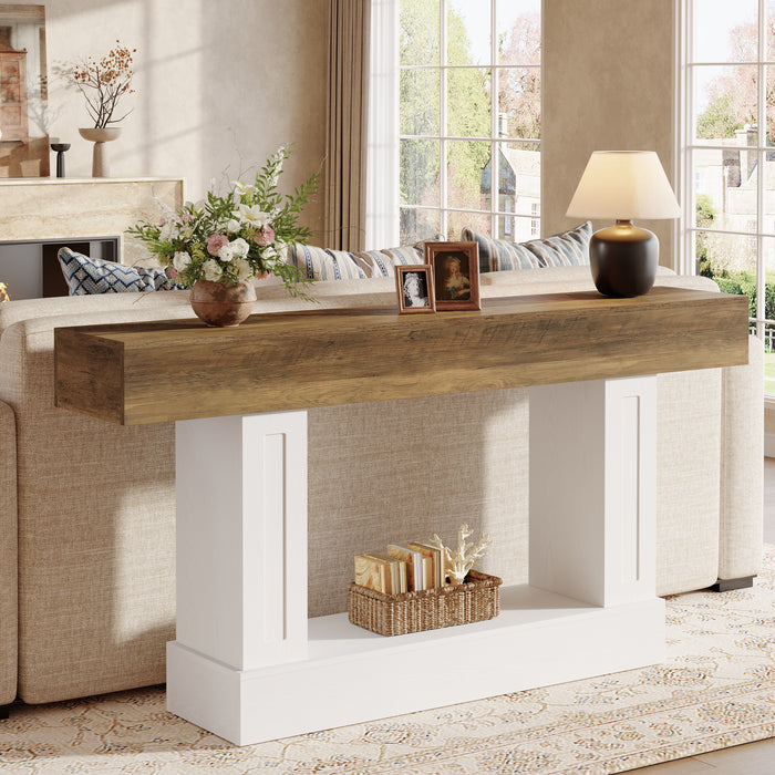 63" Console Table, Farmhouse 2-Tier Sofa Table for Living Room & Hallway