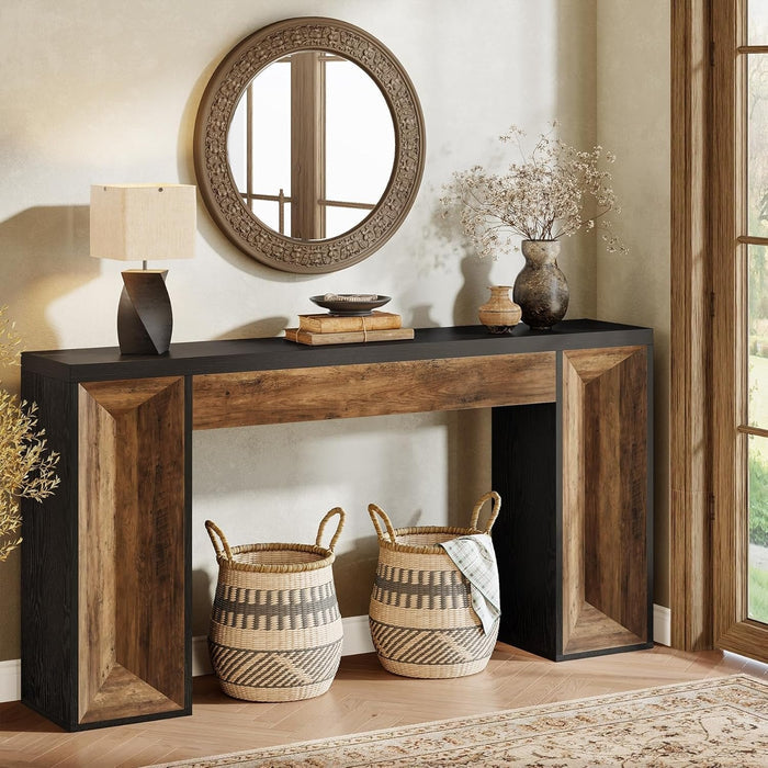63" Console Table, Farmhouse Entryway Table Sofa Table with Dual-Tone Design