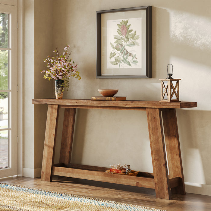 63" Console Table, Farmhouse Wood Sofa Entryway Table with 2-Tier Shelf