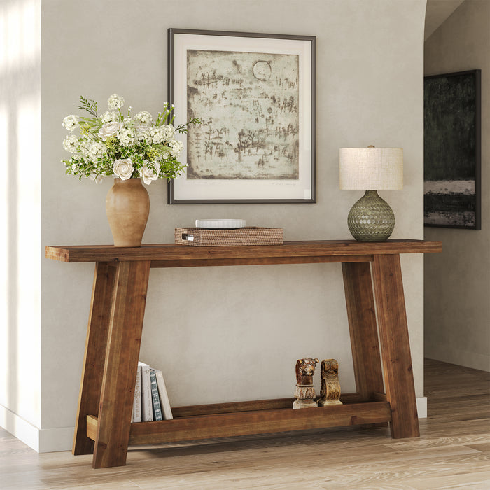 63" Console Table, Farmhouse Wood Sofa Entryway Table with 2-Tier Shelf