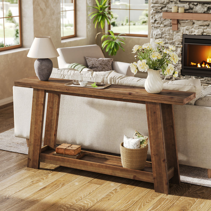 63" Console Table, Farmhouse Wood Sofa Entryway Table with 2-Tier Shelf